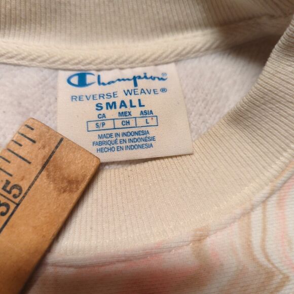 Champion Reverse Weave Sweatshirt Womens Small Marble Pebble White Pink Red - Picture 4 of 7